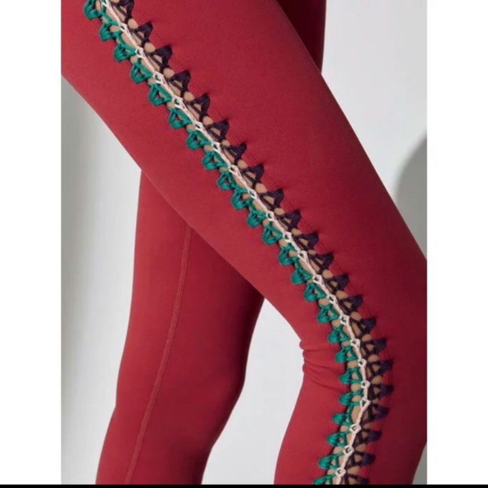 Carbon38 Womens XS Red Crochet Side Seam High Waisted Leggings - Picture 2 of 11